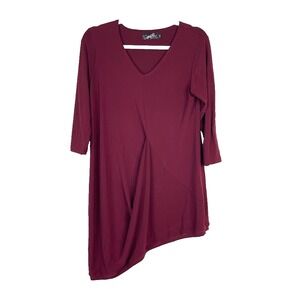 Sympli Womens Asymmetric Tunic Shirt Top Size 6 Jersey Stretch 3/4 Sleeve Purple